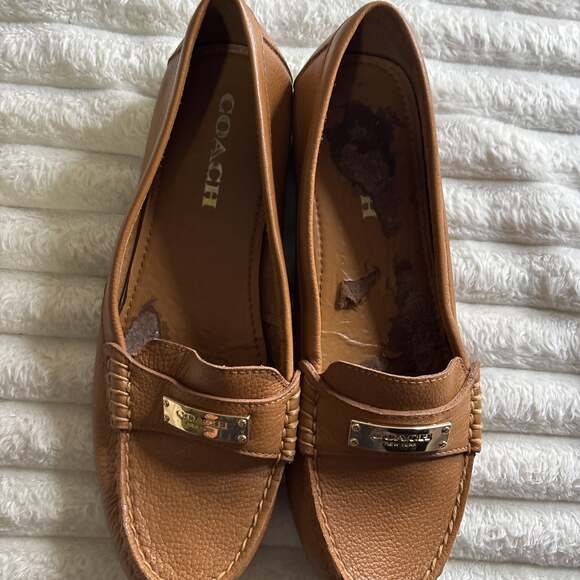 Coach Shoes - Coach Fredrica Tan Pebbled Leather Loafers Moccasin Flats